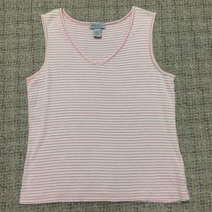 Eddie Bauer Coral Pink White Striped V-Neck Sleeveless